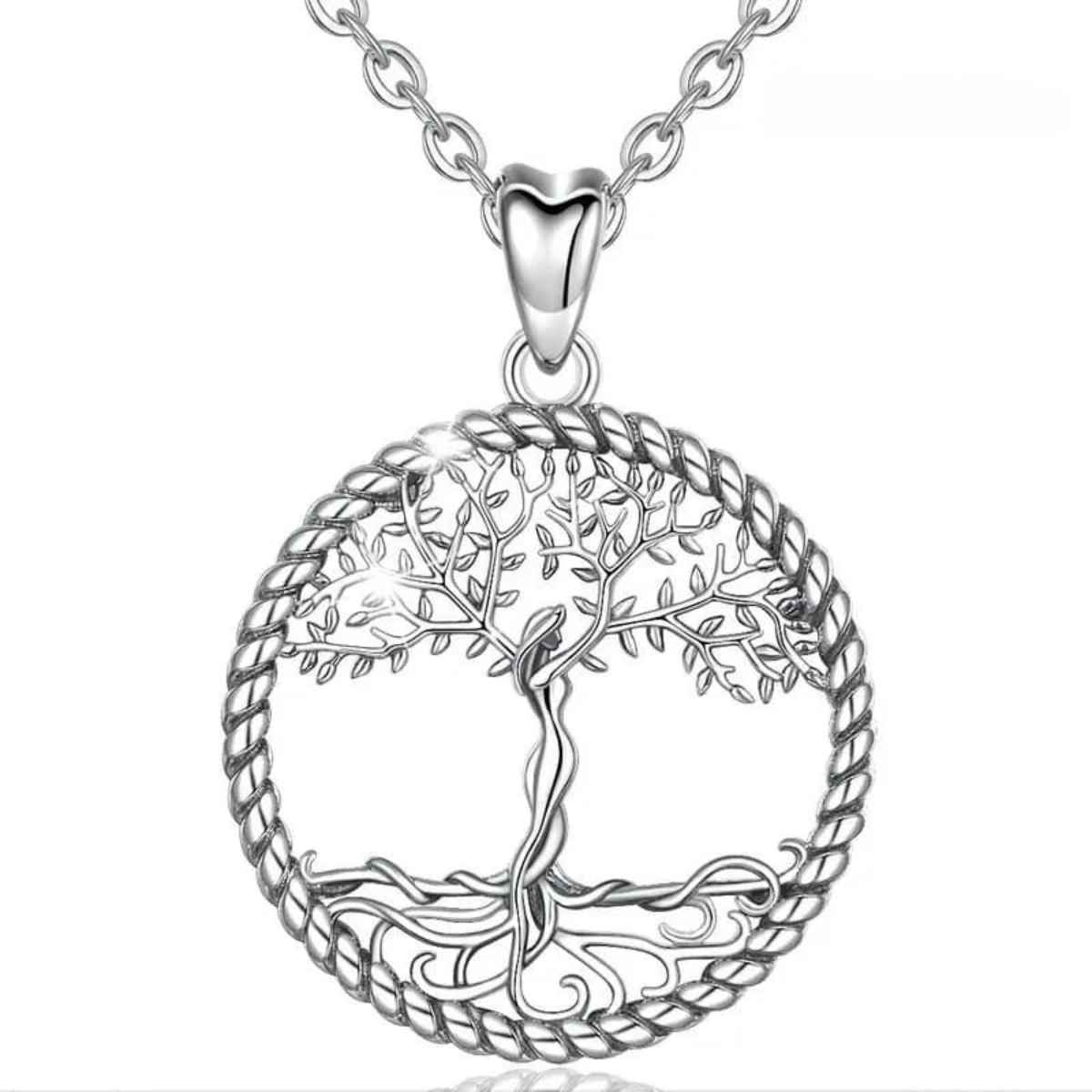 Silver Twisted Rope Tree of Life Pendant with 18 inch Chain Xenos Jewelry