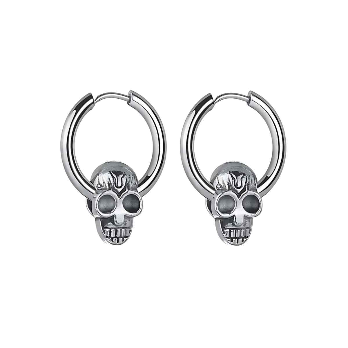 Silver Unisex Skull Huggie Hoop Earrings
