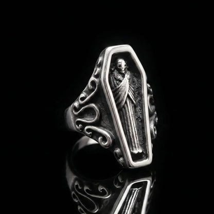 Silver Vampire Coffin Ring Details
