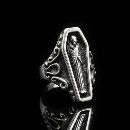 Silver Vampire Coffin Ring Details