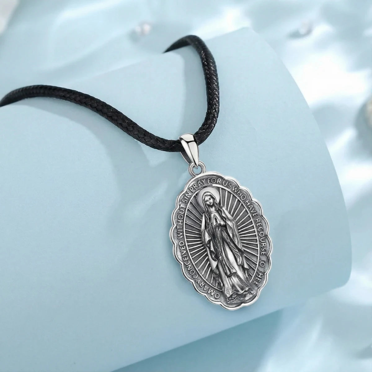 Silver Virgen de Guadalupe Necklace Details