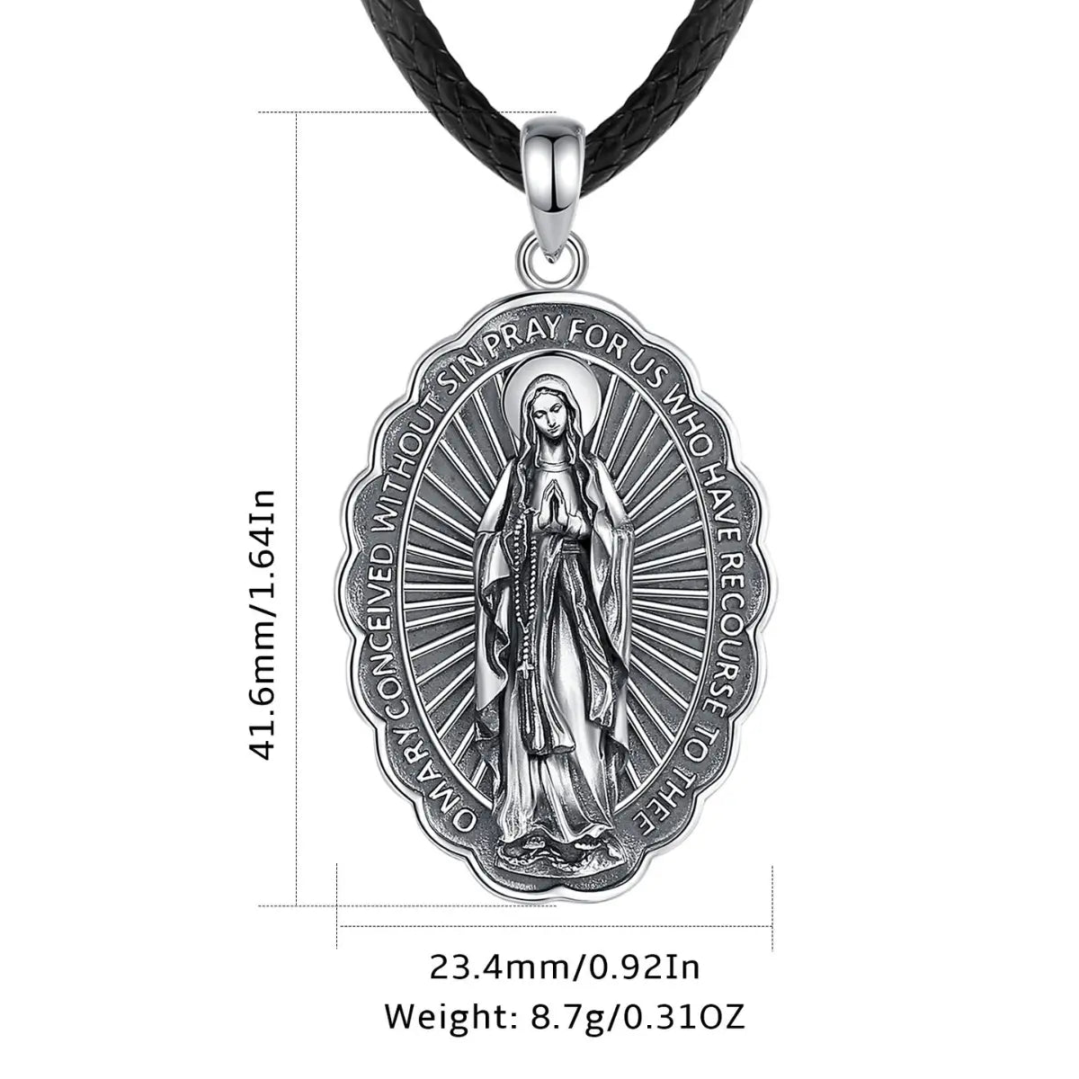 Silver Virgen de Guadalupe Necklace Dimensions and Weight