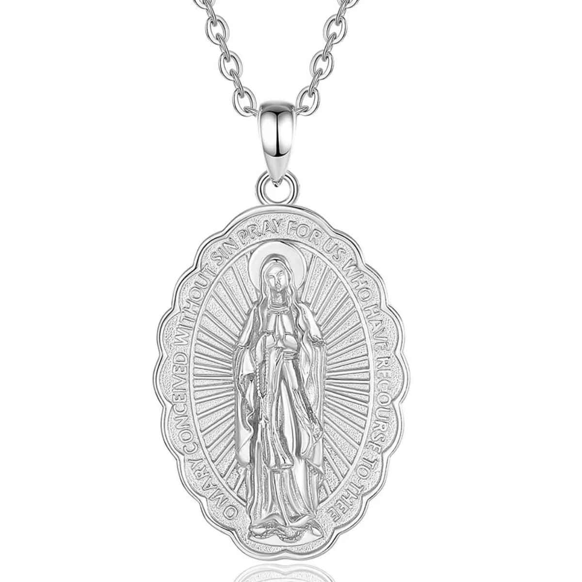 Silver Virgen de Guadalupe Necklace with 18 inch Chain Xenos Jewelry