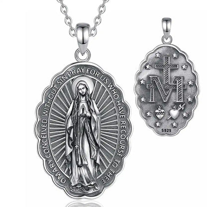 Silver Virgen de Guadalupe Necklace with 18-inch Chain