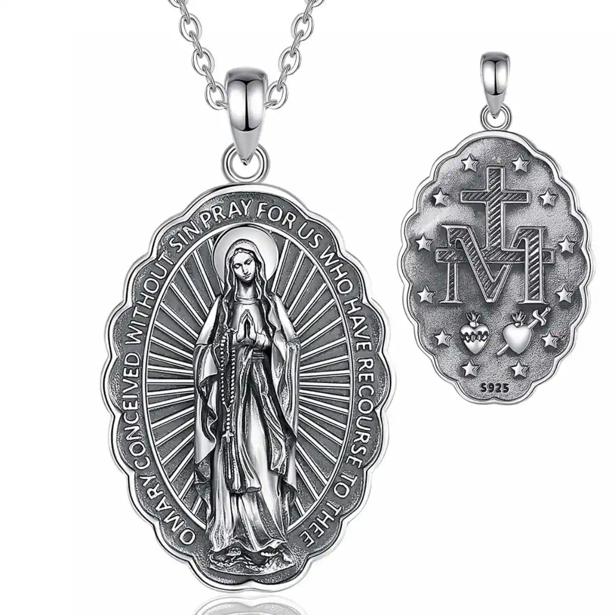 Silver Virgen de Guadalupe Necklace with 20-inch Chain