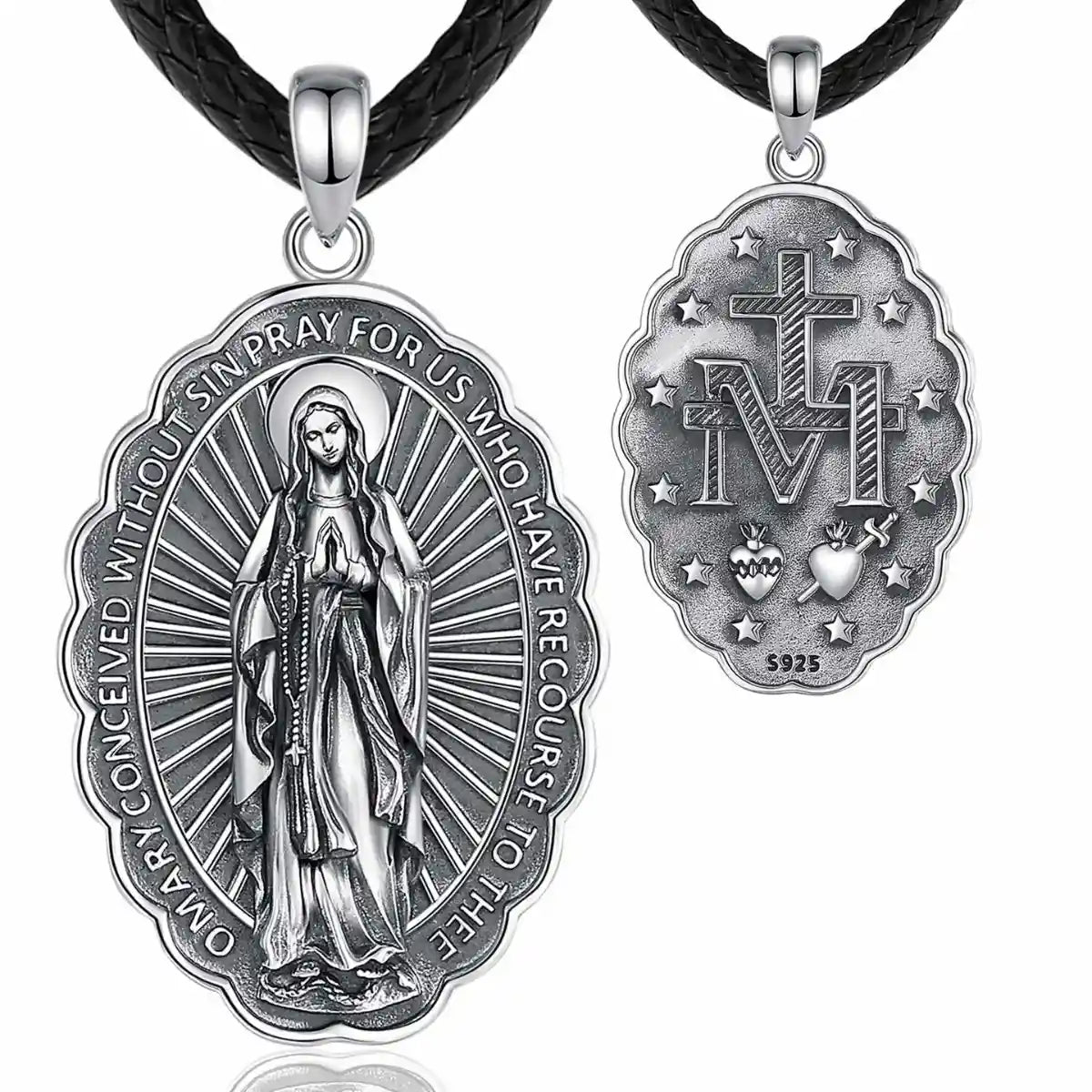Silver Virgen de Guadalupe Necklace with 24-inch Rope