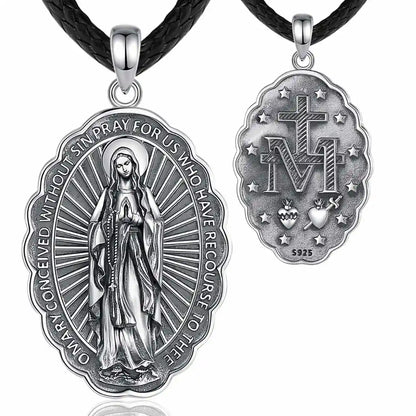 Silver Virgen de Guadalupe Necklace with 24-inch Rope