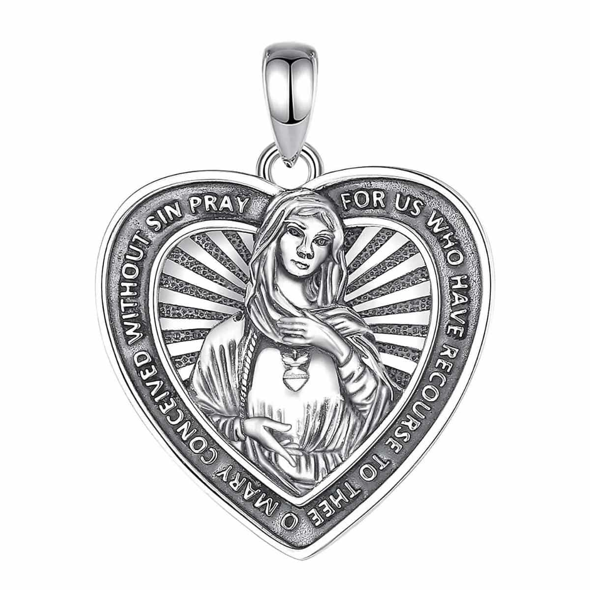 Silver Virgin Mary Heart Shaped Pendant Necklace Pendant Only Xenos Jewelry