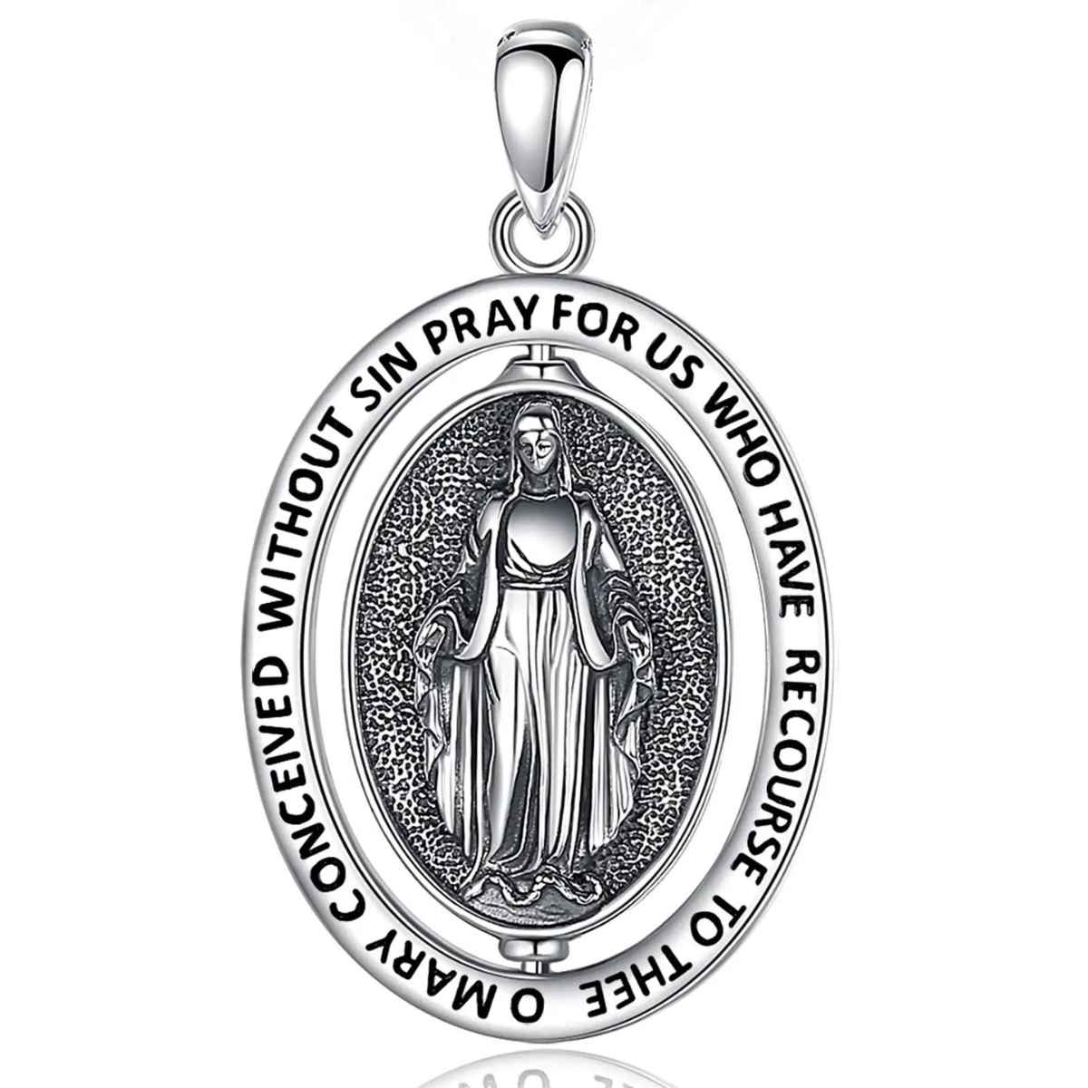 Silver Virgin Mary Necklace with Inscription Pendant Only Xenos Jewelry