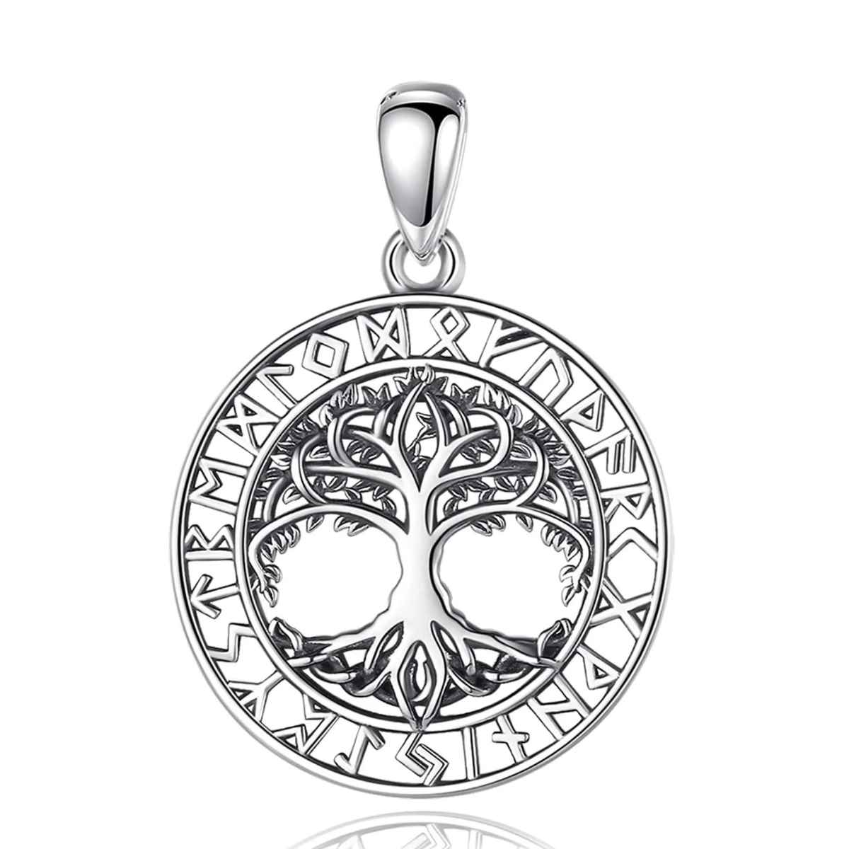 Silver Yggdrasil Necklace with Runes Pendant Only Xenos Jewelry