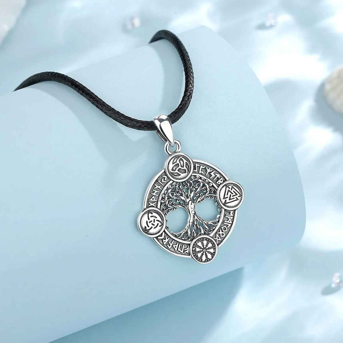 Silver Yggdrasil Pendant with Celtic Knots Details Xenos Jewelry