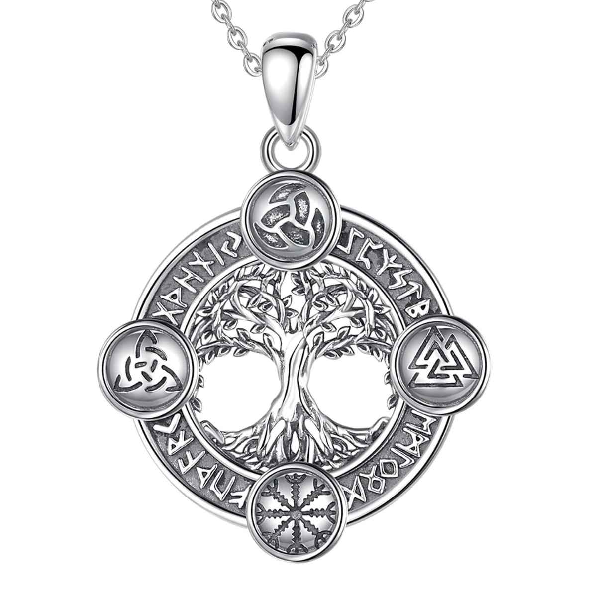 Silver Yggdrasil Pendant with Celtic Knots with 18 inch Chain Xenos Jewelry