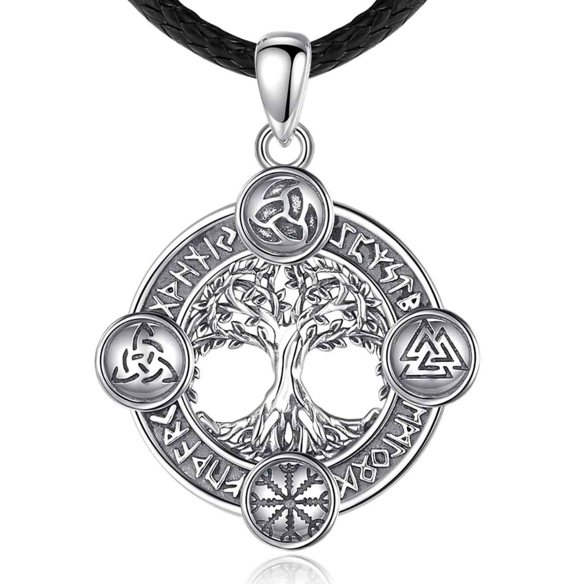 Silver Yggdrasil Pendant with Celtic Knots with 24 inch Rope Xenos Jewelry