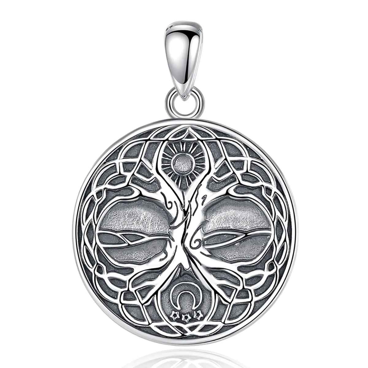 Silver Yggdrasil Pendant with Sun and Moon Pendant Only Xenos Jewelry