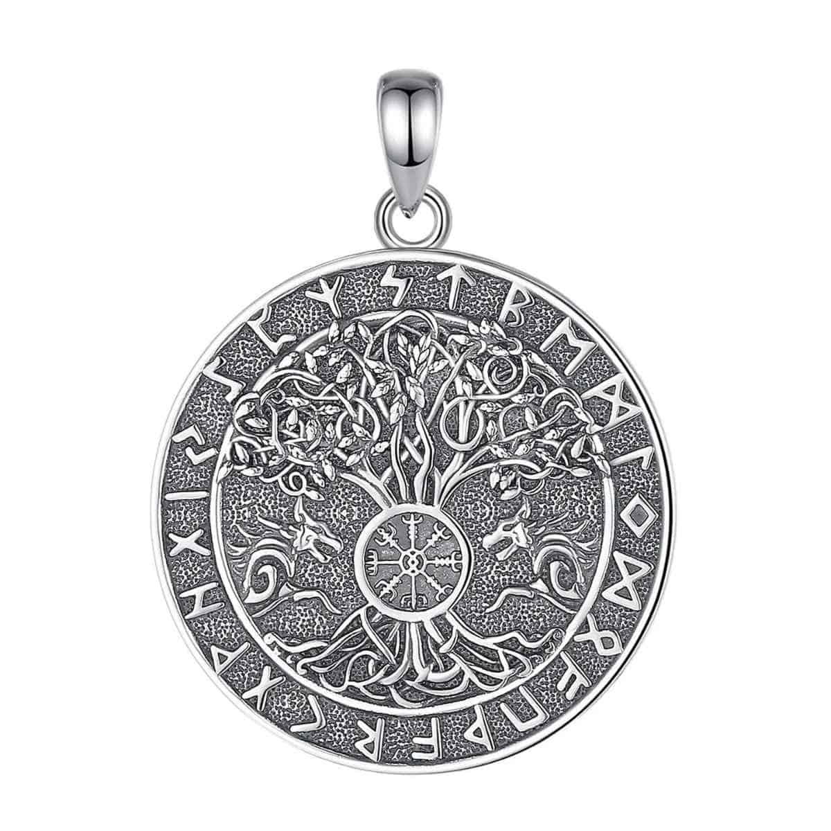 Silver Yggdrasil Pendant with Vegvisir and Runes Pendant Only Xenos Jewelry