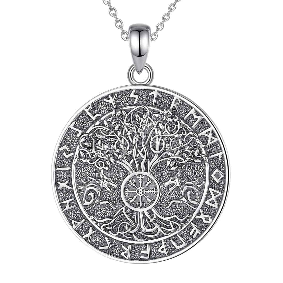 Silver Yggdrasil Pendant with Vegvisir and Runes with 20 inch Chain Xenos Jewelry