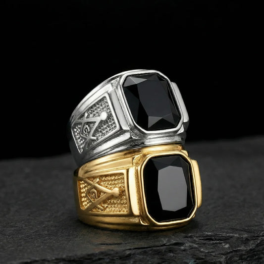 Simulated Black Onyx Masonic Ring