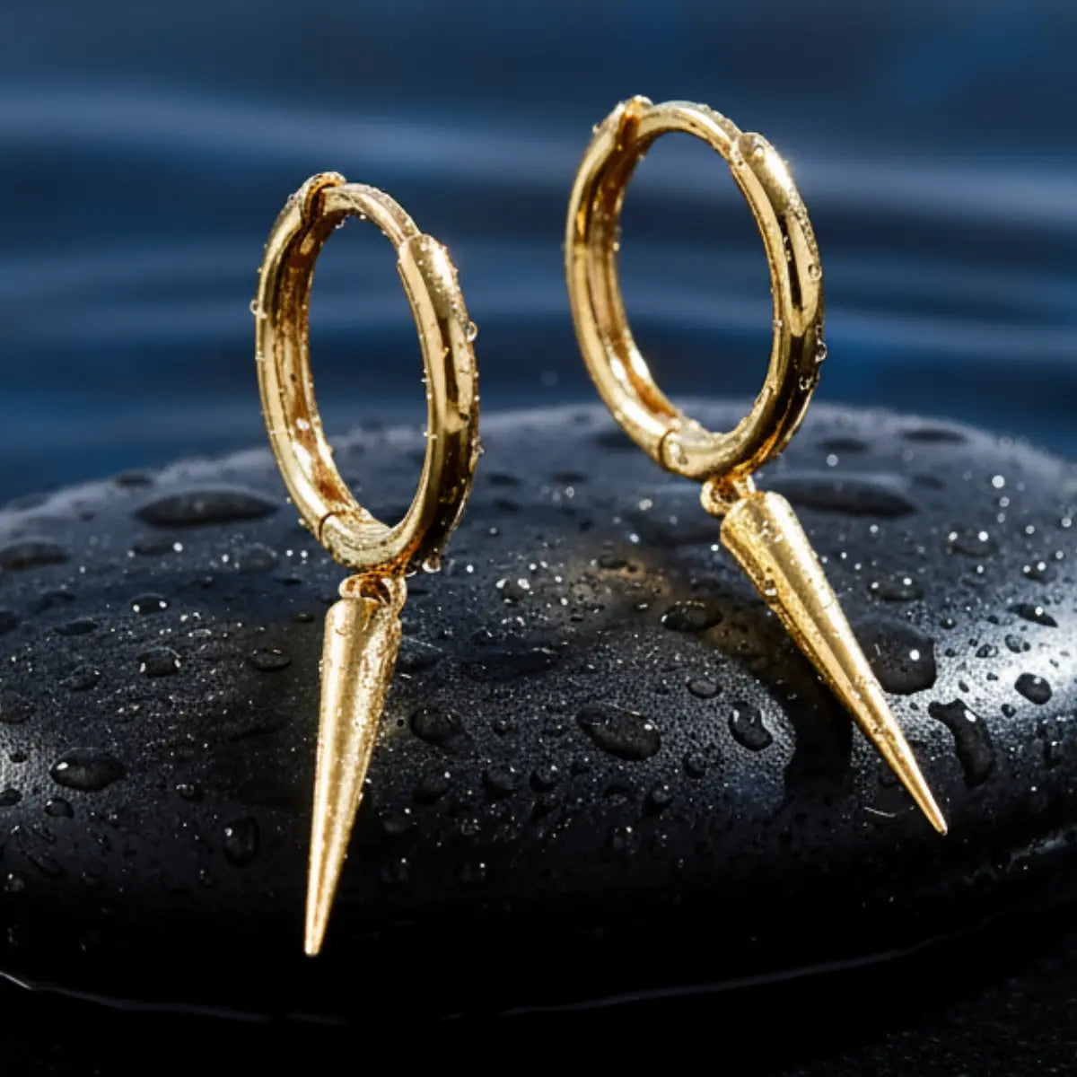 Single Spike Drop Earrings Gold Close Up