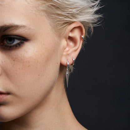 Single Spike Drop Earrings White Gold Worn by Female Model