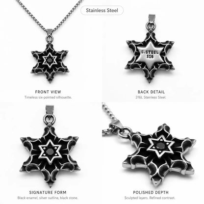 Six Pointed Star Gemstone Pendant Necklace Silver Multi Angle Product Feature Showcase