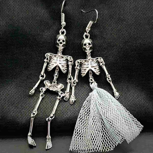 Skeleton Bride Dangle Earrings B Style - Xenos Jewelry