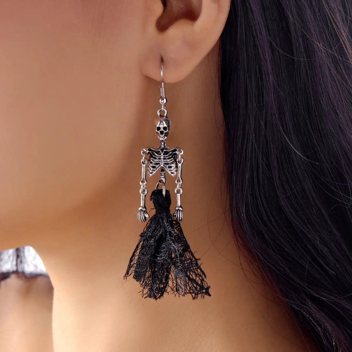Skeleton Bride Dangle Earrings Bride Worn by Female Model