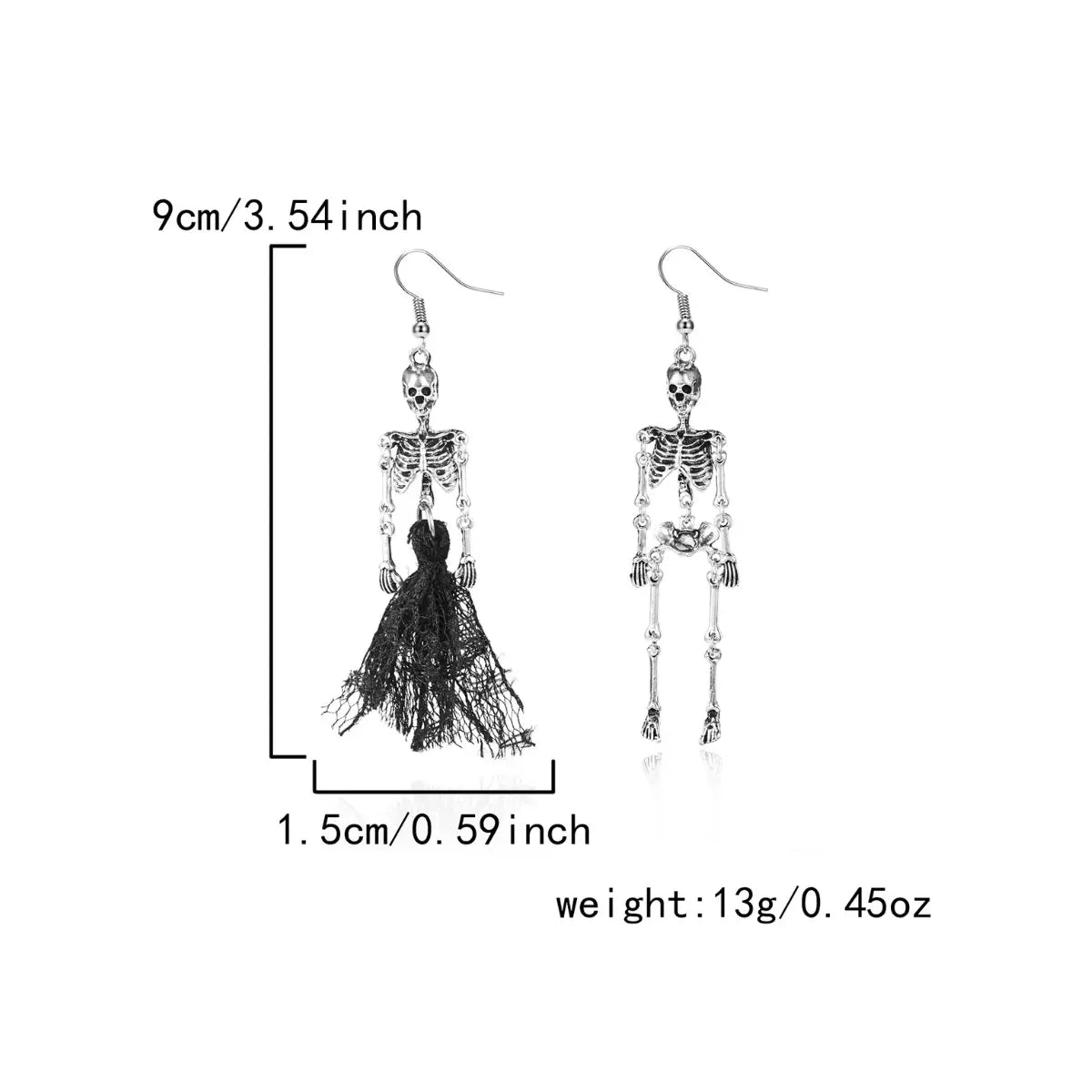 Skeleton Bride Dangle Earrings Dimensions and Weight