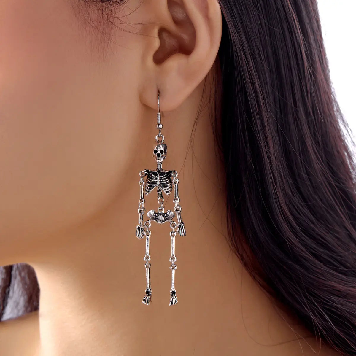 Skeleton Bride Dangle Earrings Groom Worn by Female Model