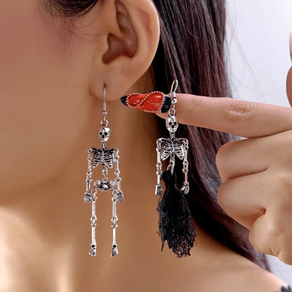 Skeleton Bride Dangle Earrings Groom and Bride Worn by Female Model