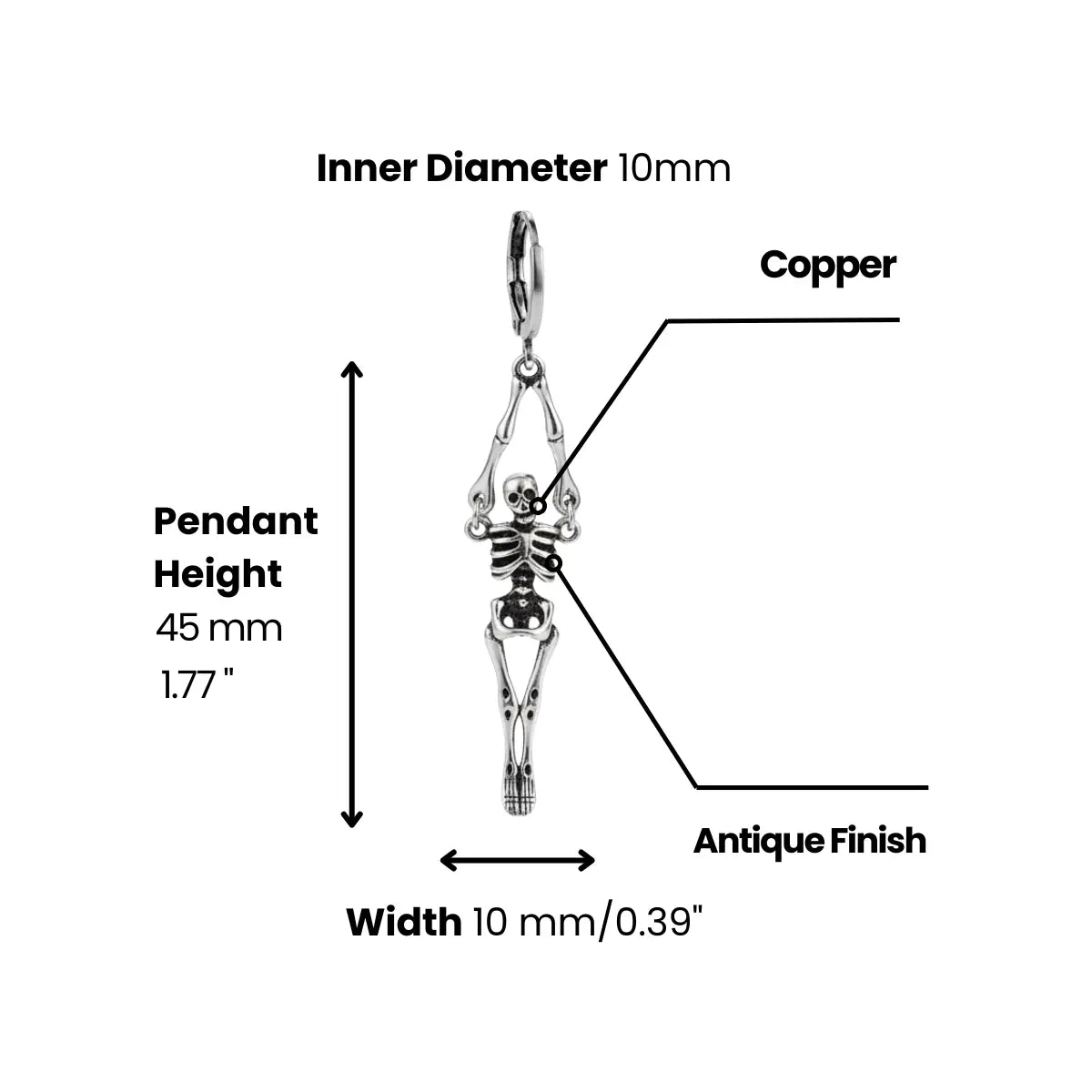Skeleton Dangle Hoop Earrings Dimensions and Weight