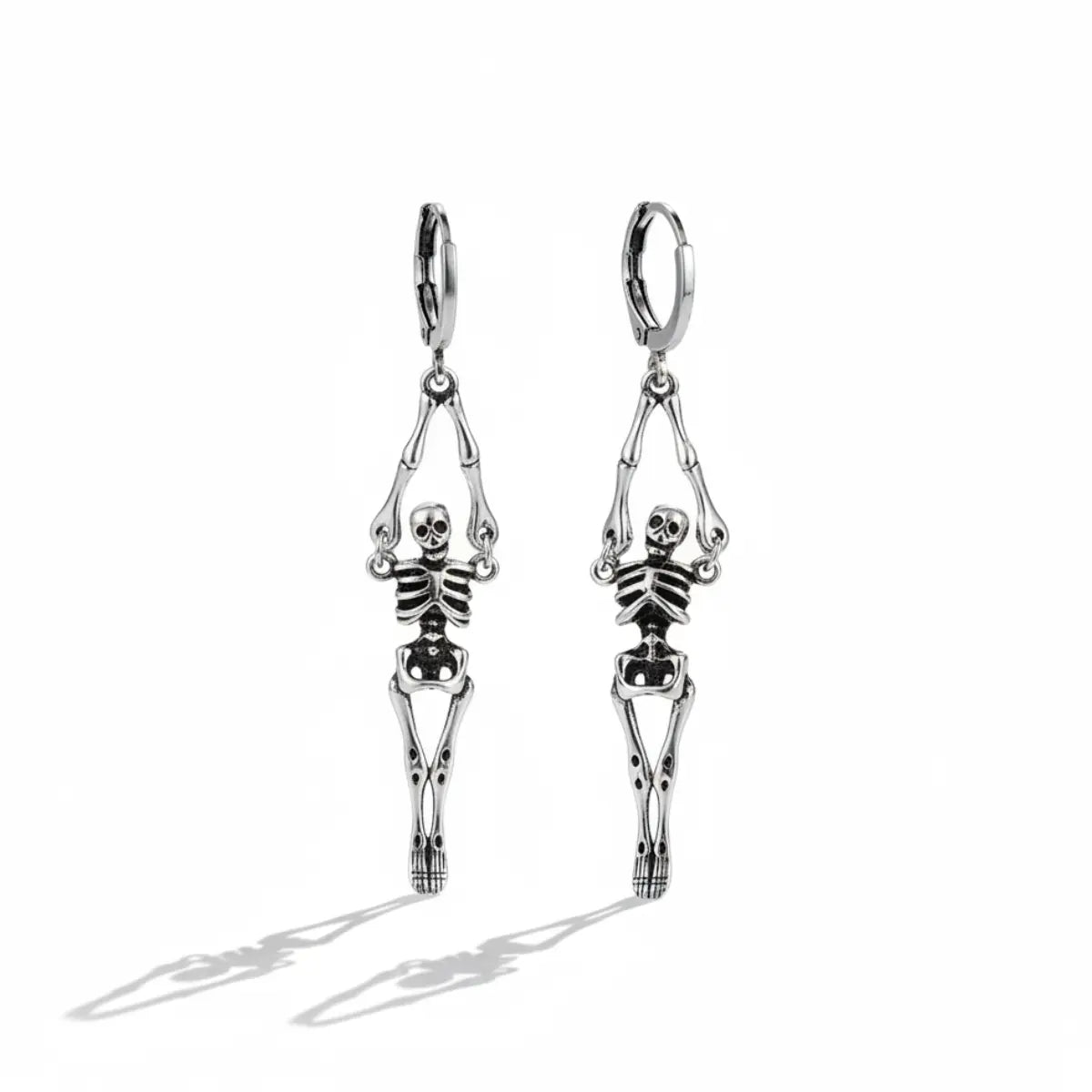 Skeleton Dangle Hoop Earrings Front