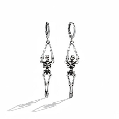 Skeleton Dangle Hoop Earrings Front