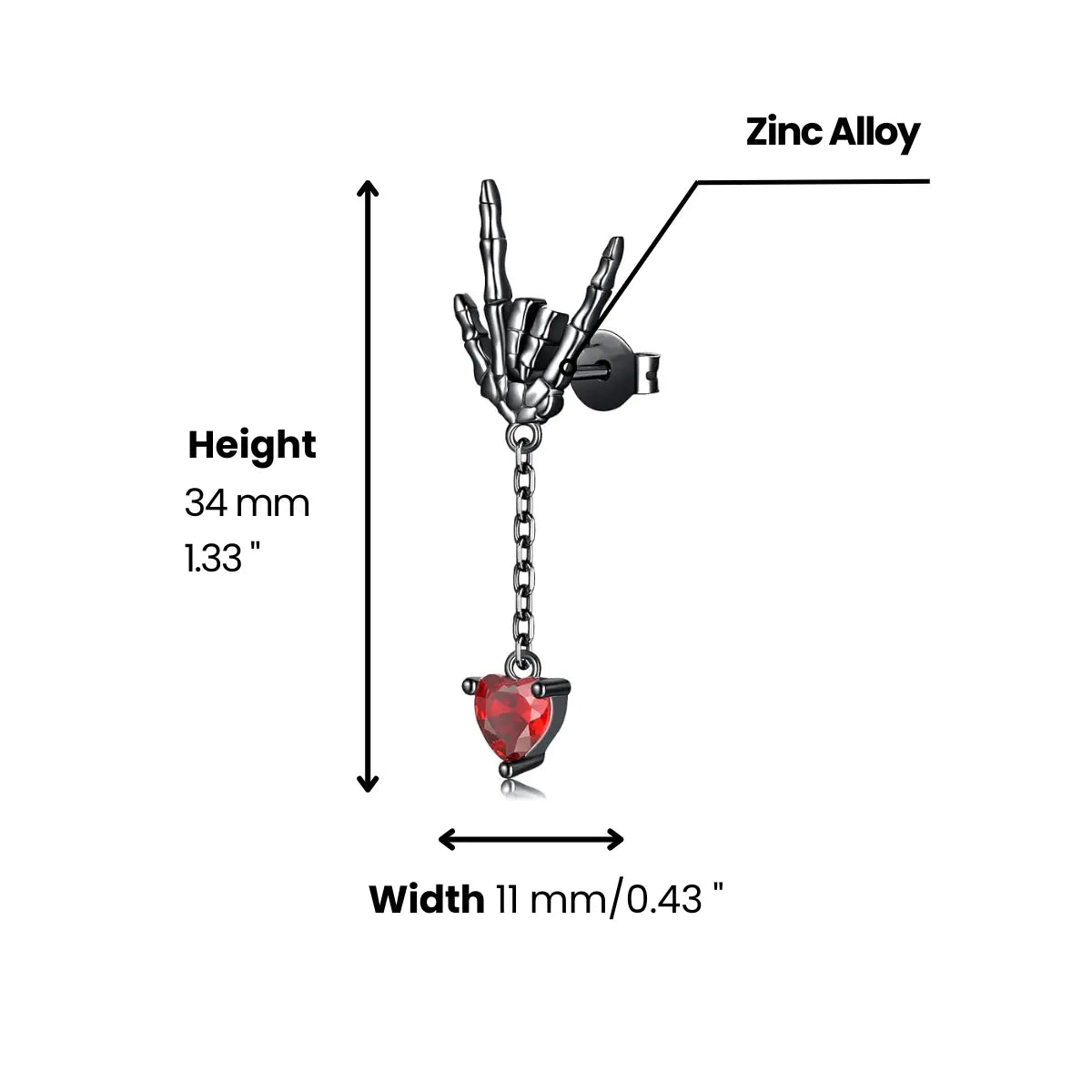 Skeleton Hand Drop Earrings Dimensions