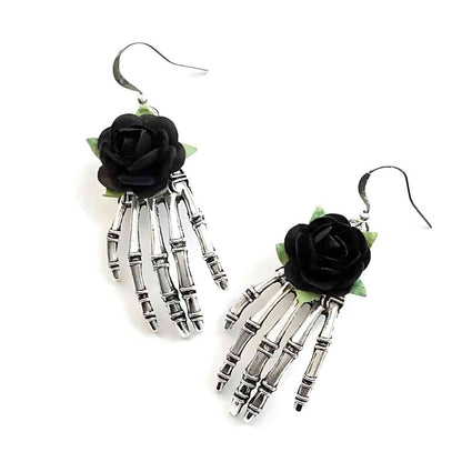 Skeleton Hand Earrings with Black Rose