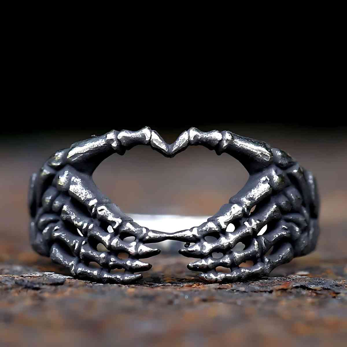 Skeleton Hand Heart Ring Xenos Jewelry