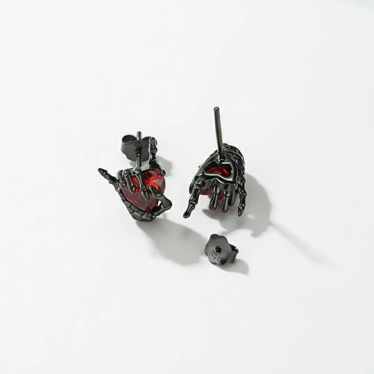 Skeleton Hand Heart Stud Earrings Back