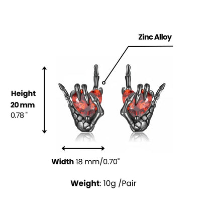 Skeleton Hand Heart Stud Earrings Dimensions and Weight