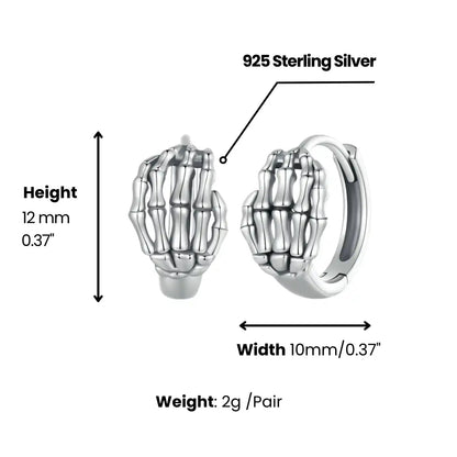 Skeleton Hand Hoop Earrings Sterling Silver Dimensions and Weight