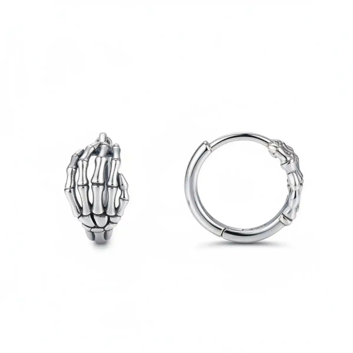 Skeleton Hand Hoop Earrings Sterling Silver Front