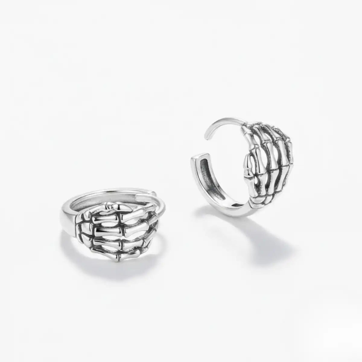 Skeleton Hand Hoop Earrings Sterling Silver Side