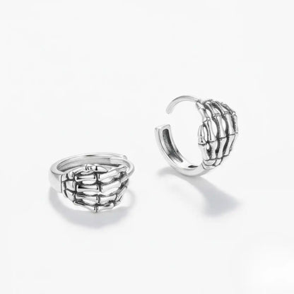 Skeleton Hand Hoop Earrings Sterling Silver Side