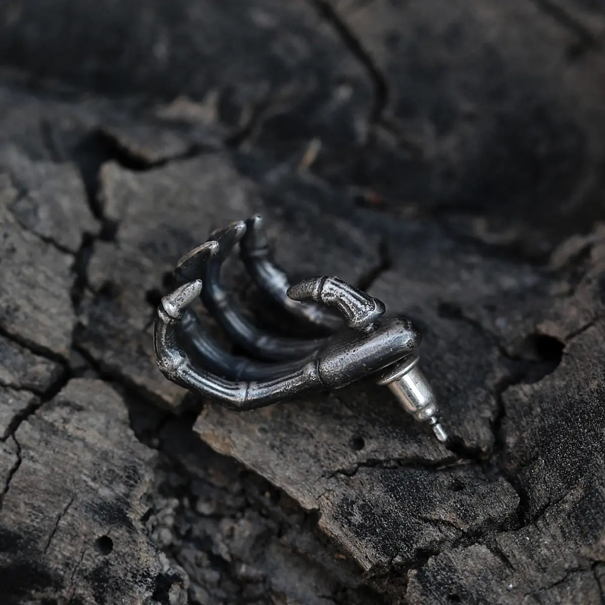 Skeleton Hand Stud Earrings 999 Silver Side