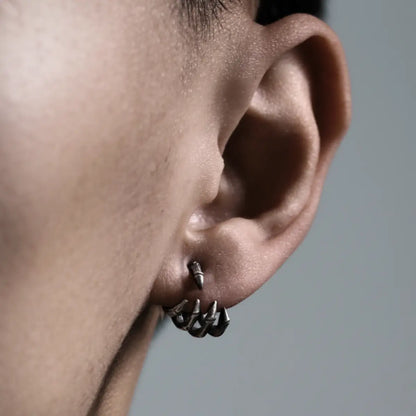 Skeleton Hand Stud Earrings 999 Silver Worn by Male Model Close Up