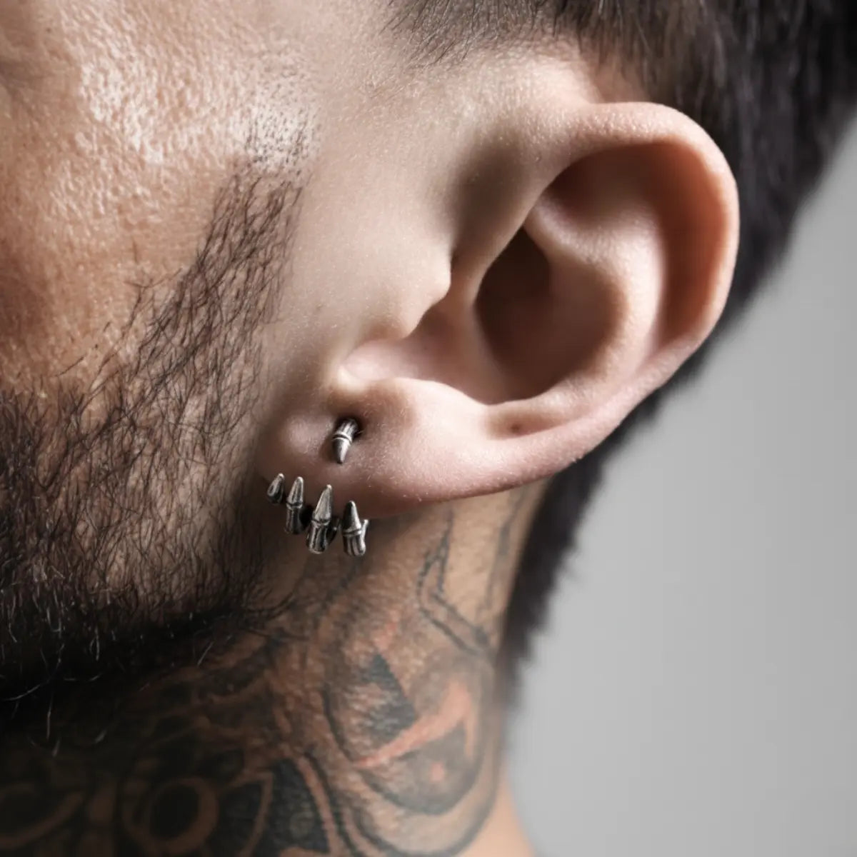 Skeleton Hand Stud Earrings 999 Silver Worn by Male Model