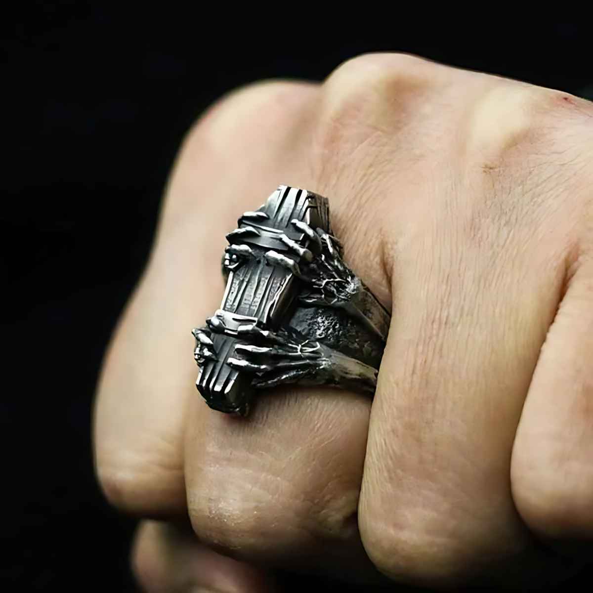 Skeleton Hands Coffin Ring | Xenos Jewelry