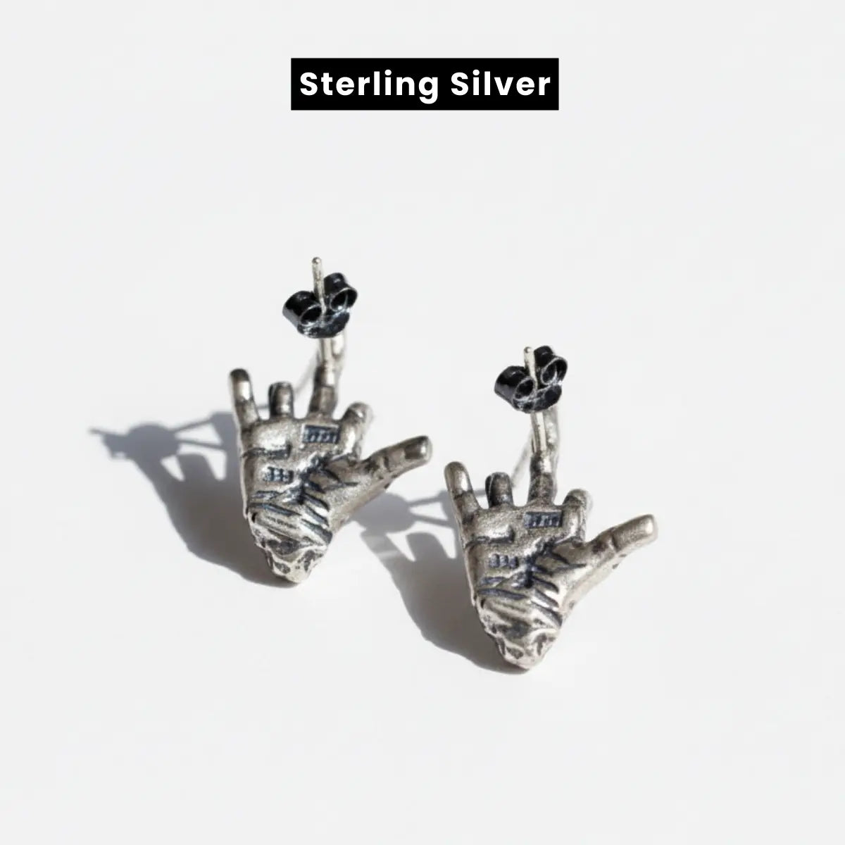 Skeleton Middle Finger Stud Earrings 925 Silver Back