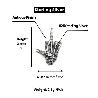 Skeleton Middle Finger Stud Earrings 925 Silver Dimensions and Weight