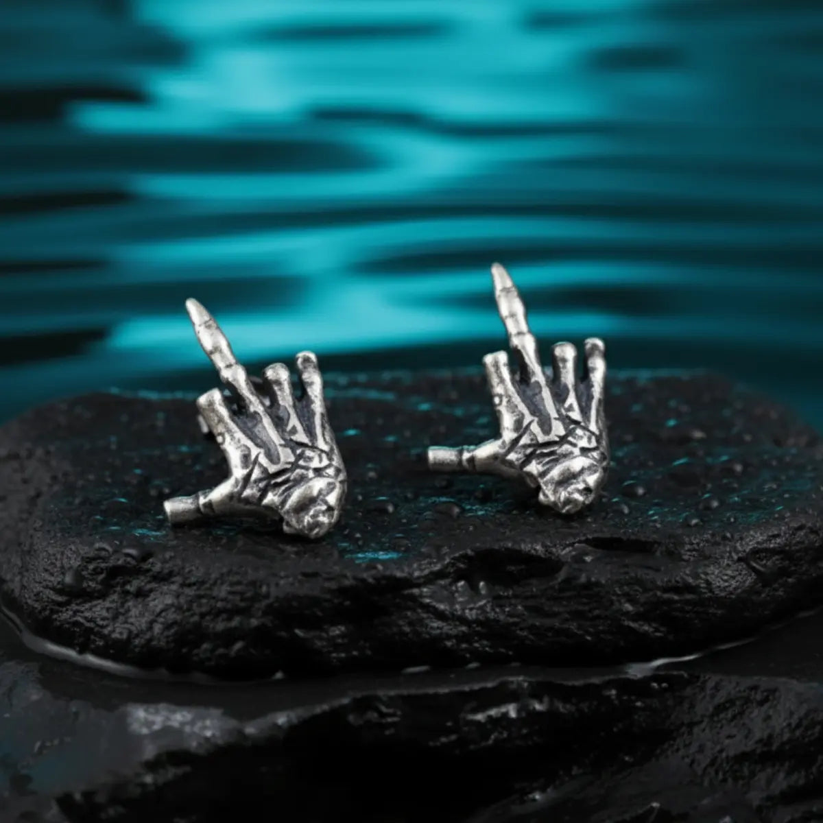 Skeleton Middle Finger Stud Earrings 925 Silver