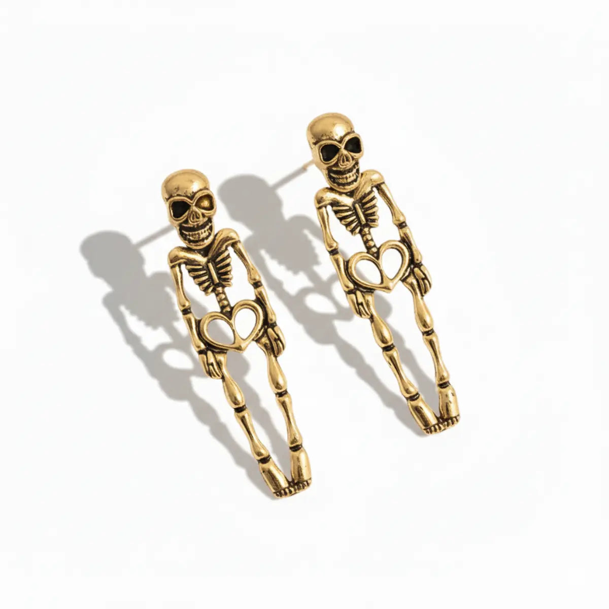Skeleton Stud Dangle Earrings Gold Front