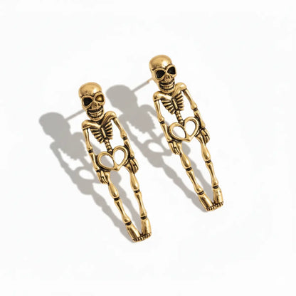 Skeleton Stud Dangle Earrings Gold Front